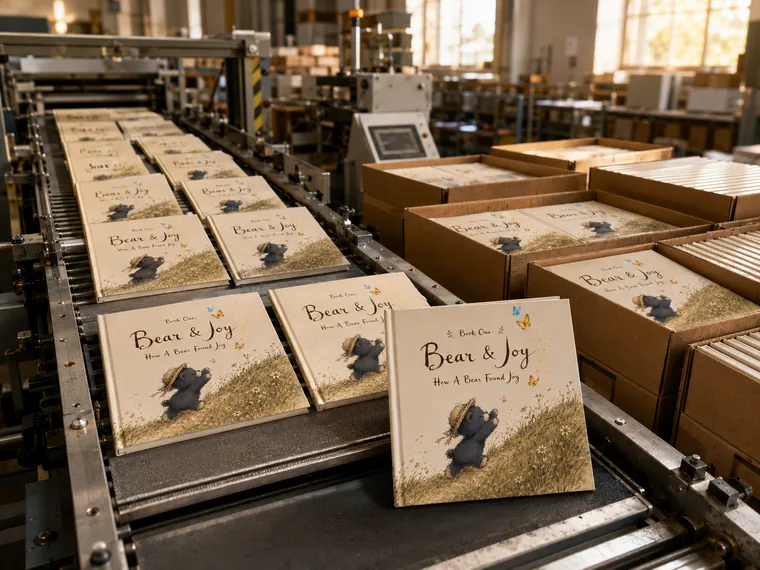 First edition copies of Bear & Joy: How A Bear Found Joy on the printing press
